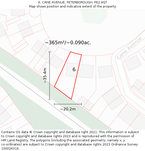 6, CANE AVENUE, PETERBOROUGH, PE2 9QT: Plot and title map