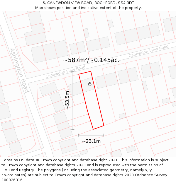 6, CANEWDON VIEW ROAD, ROCHFORD, SS4 3DT: Plot and title map