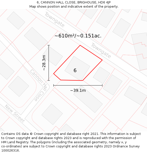 6, CANNON HALL CLOSE, BRIGHOUSE, HD6 4JP: Plot and title map