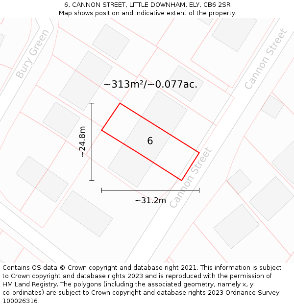 6, CANNON STREET, LITTLE DOWNHAM, ELY, CB6 2SR: Plot and title map