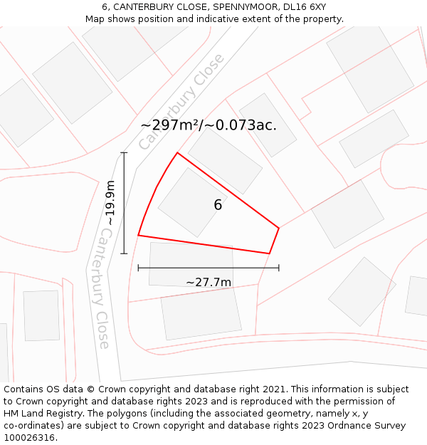 6, CANTERBURY CLOSE, SPENNYMOOR, DL16 6XY: Plot and title map