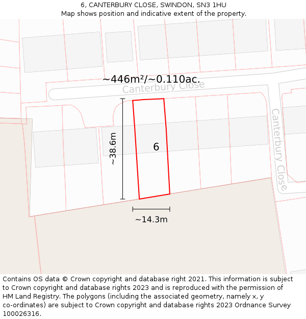 6, CANTERBURY CLOSE, SWINDON, SN3 1HU: Plot and title map