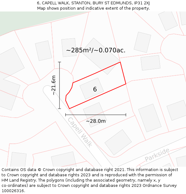 6, CAPELL WALK, STANTON, BURY ST EDMUNDS, IP31 2XJ: Plot and title map