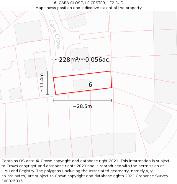 6, CARA CLOSE, LEICESTER, LE2 3UD: Plot and title map