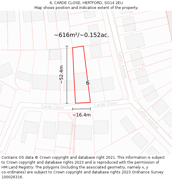 6, CARDE CLOSE, HERTFORD, SG14 2EU: Plot and title map