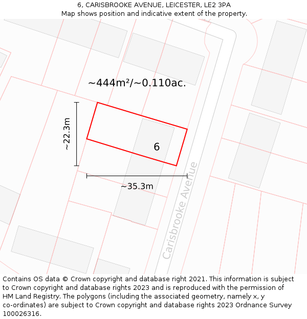 6, CARISBROOKE AVENUE, LEICESTER, LE2 3PA: Plot and title map