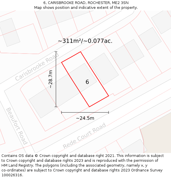 6, CARISBROOKE ROAD, ROCHESTER, ME2 3SN: Plot and title map