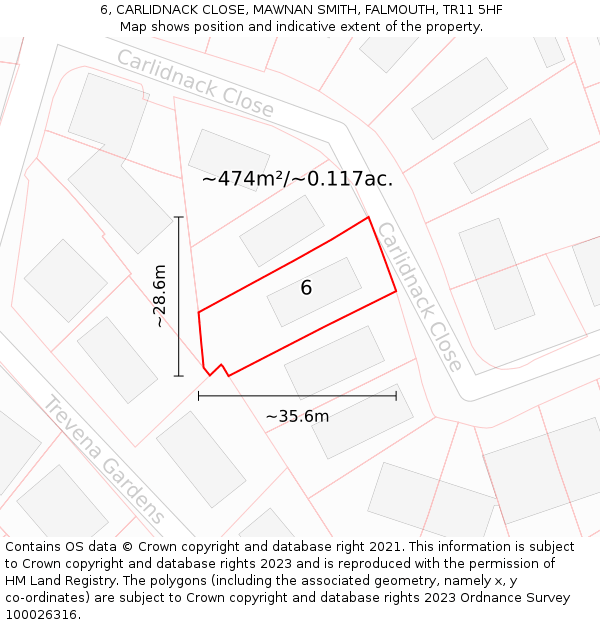 6, CARLIDNACK CLOSE, MAWNAN SMITH, FALMOUTH, TR11 5HF: Plot and title map