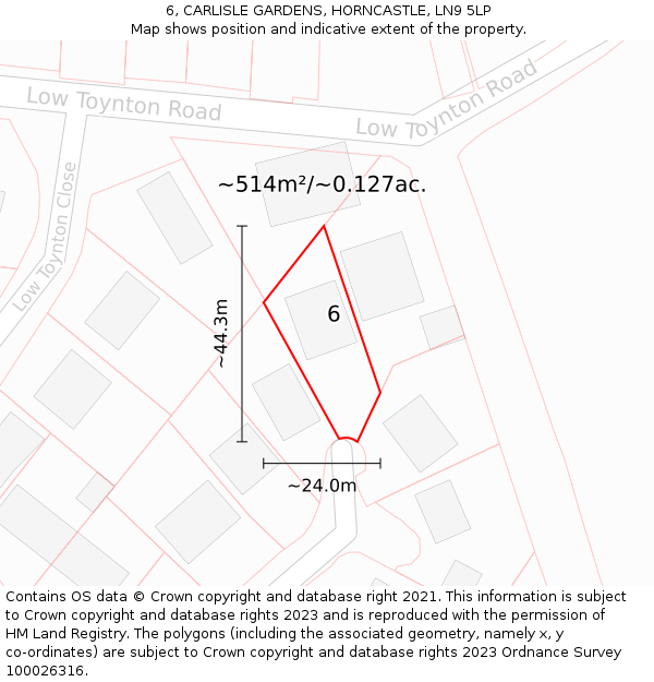 6, CARLISLE GARDENS, HORNCASTLE, LN9 5LP: Plot and title map