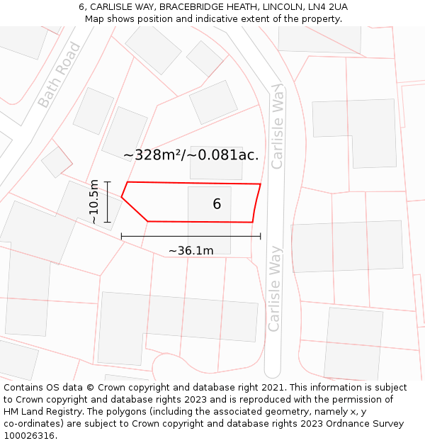 6, CARLISLE WAY, BRACEBRIDGE HEATH, LINCOLN, LN4 2UA: Plot and title map