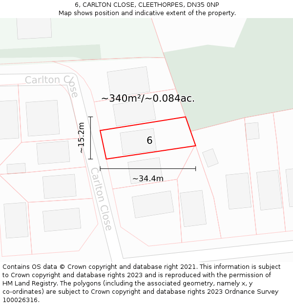 6, CARLTON CLOSE, CLEETHORPES, DN35 0NP: Plot and title map