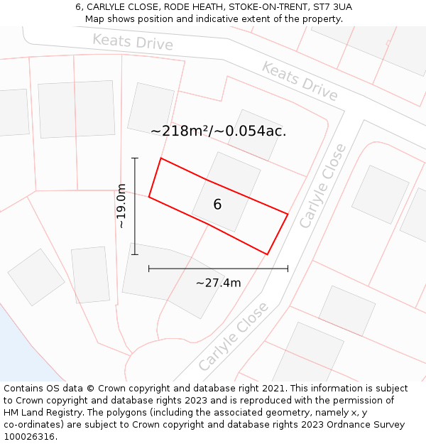 6, CARLYLE CLOSE, RODE HEATH, STOKE-ON-TRENT, ST7 3UA: Plot and title map