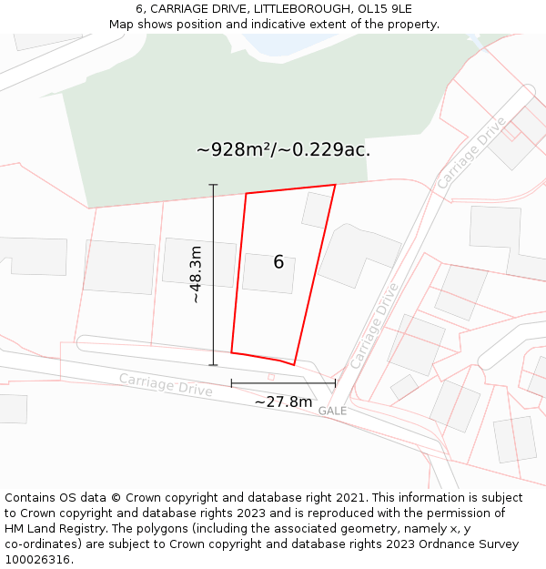 6, CARRIAGE DRIVE, LITTLEBOROUGH, OL15 9LE: Plot and title map