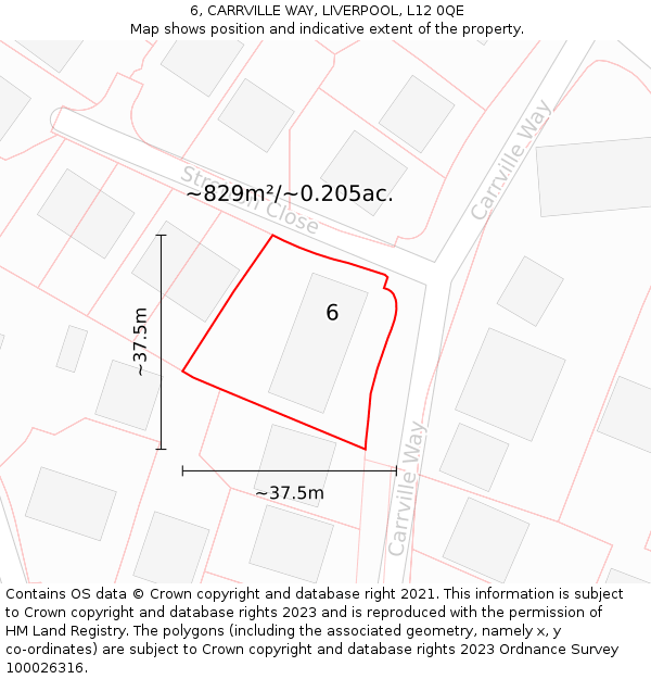 6, CARRVILLE WAY, LIVERPOOL, L12 0QE: Plot and title map