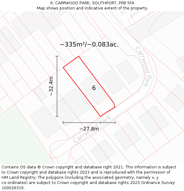 6, CARRWOOD PARK, SOUTHPORT, PR8 5FA: Plot and title map