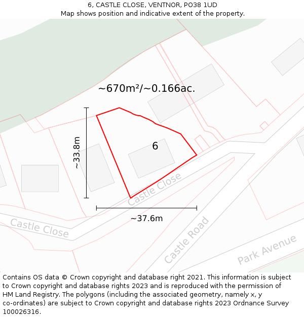 6, CASTLE CLOSE, VENTNOR, PO38 1UD: Plot and title map