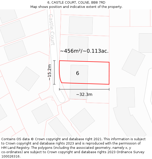 6, CASTLE COURT, COLNE, BB8 7RD: Plot and title map