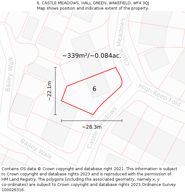 6, CASTLE MEADOWS, HALL GREEN, WAKEFIELD, WF4 3QJ: Plot and title map