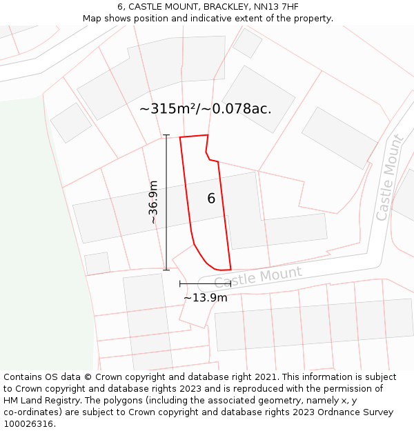 6, CASTLE MOUNT, BRACKLEY, NN13 7HF: Plot and title map