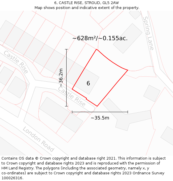 6, CASTLE RISE, STROUD, GL5 2AW: Plot and title map