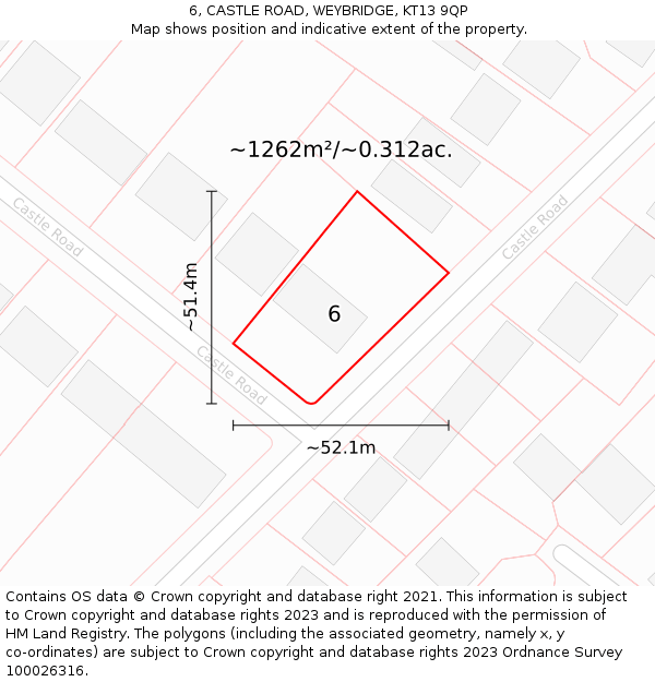 6, CASTLE ROAD, WEYBRIDGE, KT13 9QP: Plot and title map