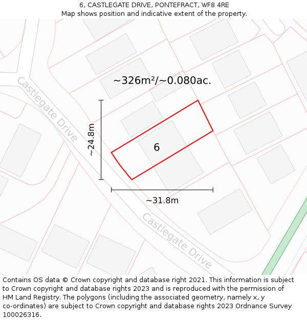 6, CASTLEGATE DRIVE, PONTEFRACT, WF8 4RE: Plot and title map