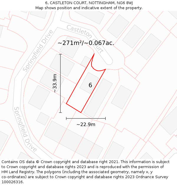 6, CASTLETON COURT, NOTTINGHAM, NG6 8WJ: Plot and title map