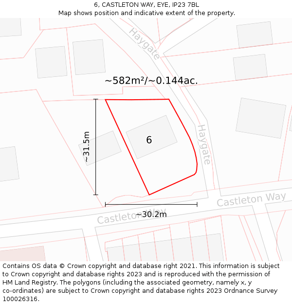 6, CASTLETON WAY, EYE, IP23 7BL: Plot and title map