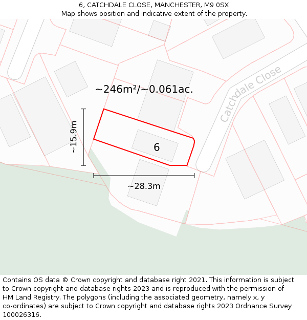 6, CATCHDALE CLOSE, MANCHESTER, M9 0SX: Plot and title map