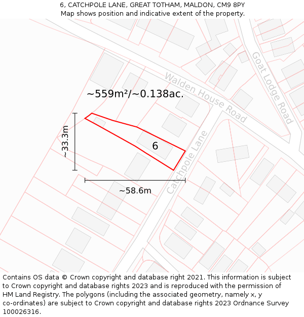 6, CATCHPOLE LANE, GREAT TOTHAM, MALDON, CM9 8PY: Plot and title map