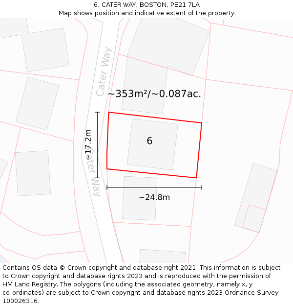 6, CATER WAY, BOSTON, PE21 7LA: Plot and title map