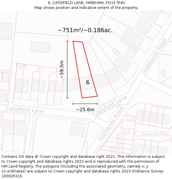 6, CATISFIELD LANE, FAREHAM, PO15 5NN: Plot and title map