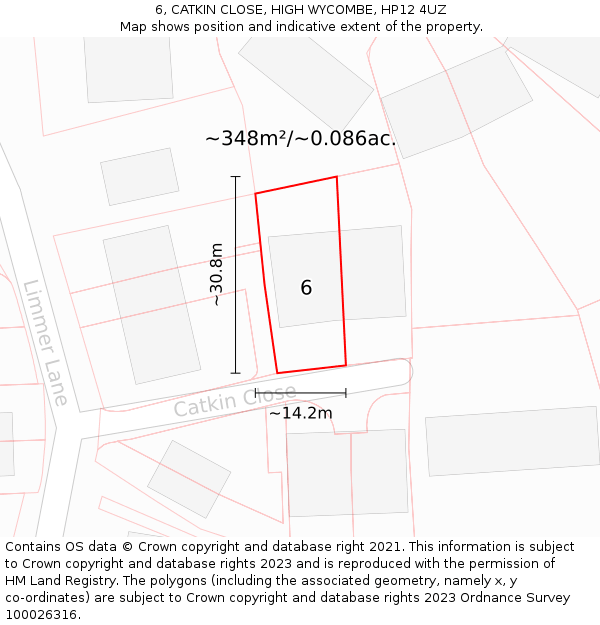 6, CATKIN CLOSE, HIGH WYCOMBE, HP12 4UZ: Plot and title map