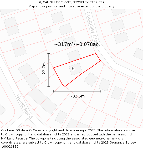 6, CAUGHLEY CLOSE, BROSELEY, TF12 5SP: Plot and title map