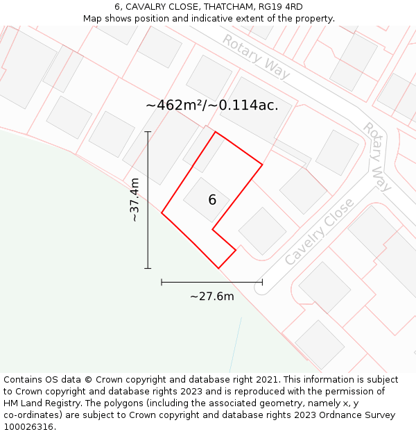 6, CAVALRY CLOSE, THATCHAM, RG19 4RD: Plot and title map