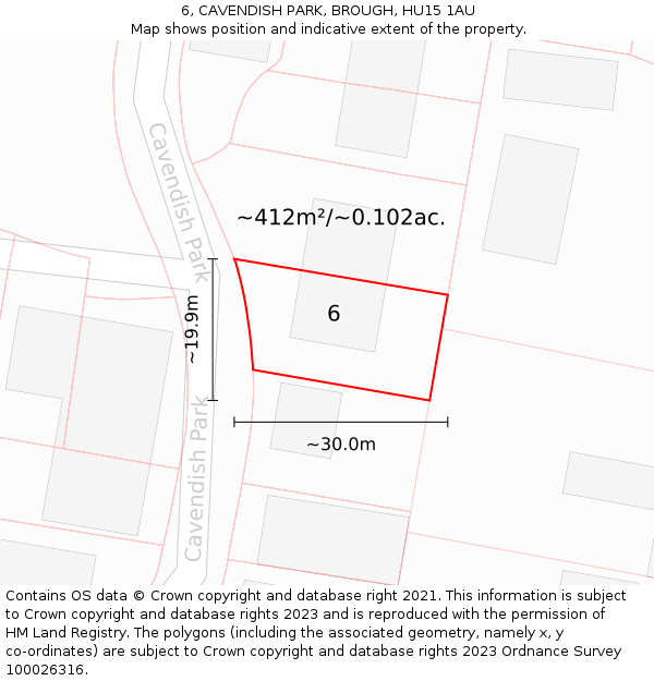 6, CAVENDISH PARK, BROUGH, HU15 1AU: Plot and title map