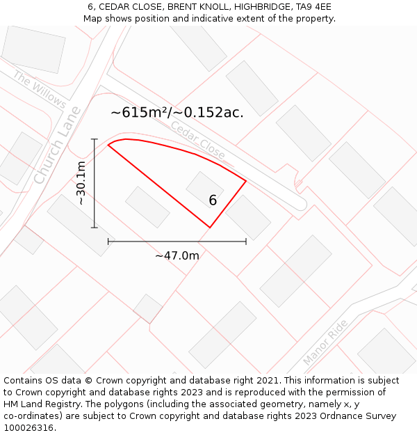 6, CEDAR CLOSE, BRENT KNOLL, HIGHBRIDGE, TA9 4EE: Plot and title map