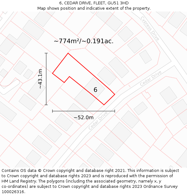 6, CEDAR DRIVE, FLEET, GU51 3HD: Plot and title map