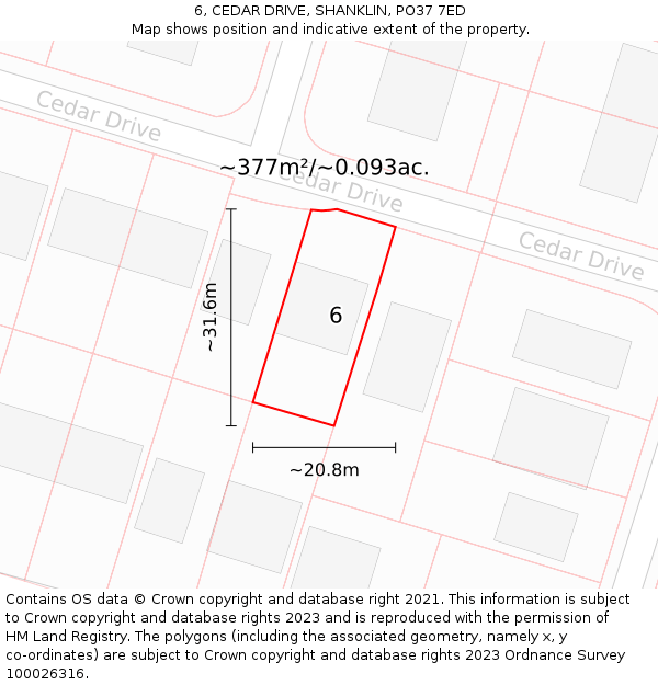 6, CEDAR DRIVE, SHANKLIN, PO37 7ED: Plot and title map