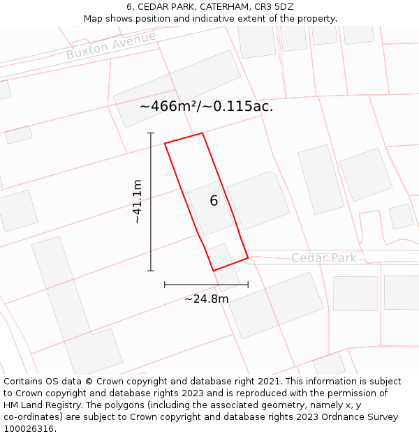 6, CEDAR PARK, CATERHAM, CR3 5DZ: Plot and title map