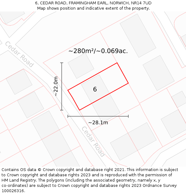 6, CEDAR ROAD, FRAMINGHAM EARL, NORWICH, NR14 7UD: Plot and title map