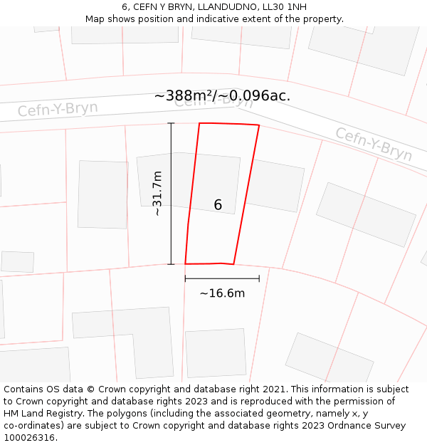 6, CEFN Y BRYN, LLANDUDNO, LL30 1NH: Plot and title map