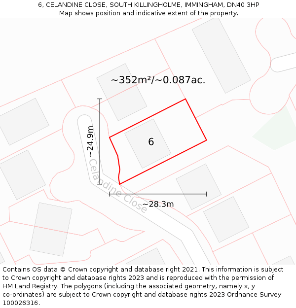 6, CELANDINE CLOSE, SOUTH KILLINGHOLME, IMMINGHAM, DN40 3HP: Plot and title map