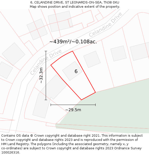 6, CELANDINE DRIVE, ST LEONARDS-ON-SEA, TN38 0XU: Plot and title map