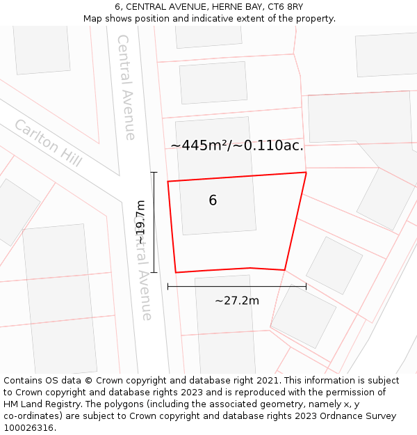 6, CENTRAL AVENUE, HERNE BAY, CT6 8RY: Plot and title map