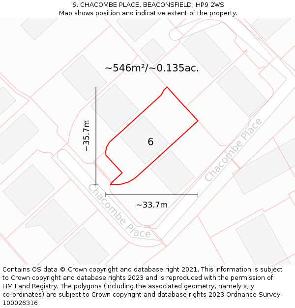 6, CHACOMBE PLACE, BEACONSFIELD, HP9 2WS: Plot and title map