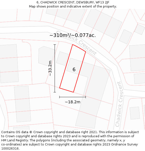 6, CHADWICK CRESCENT, DEWSBURY, WF13 2JF: Plot and title map