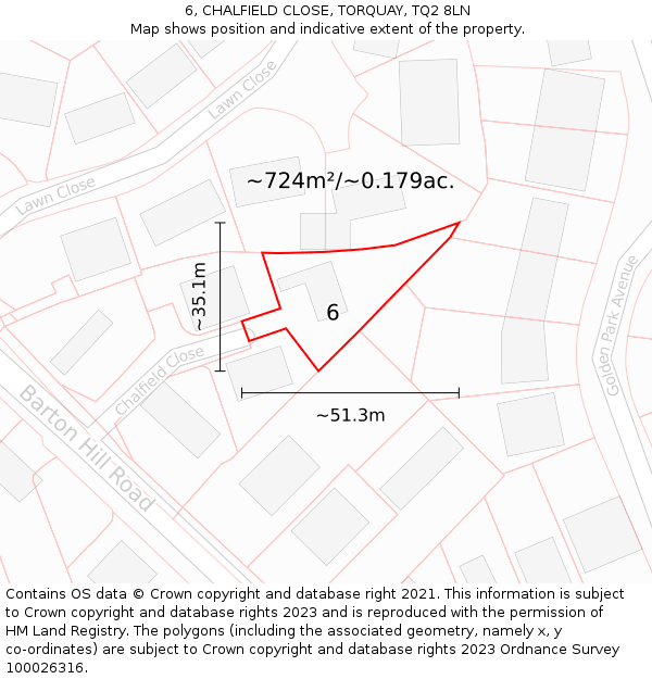 6, CHALFIELD CLOSE, TORQUAY, TQ2 8LN: Plot and title map