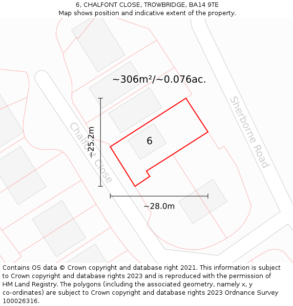 6, CHALFONT CLOSE, TROWBRIDGE, BA14 9TE: Plot and title map