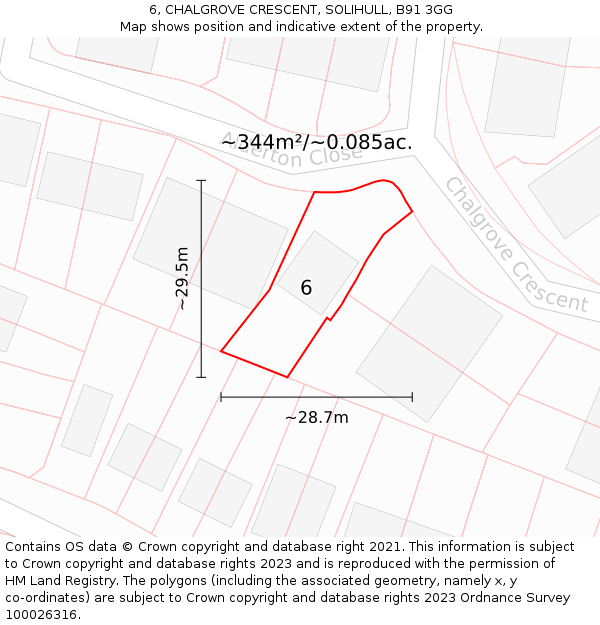 6, CHALGROVE CRESCENT, SOLIHULL, B91 3GG: Plot and title map